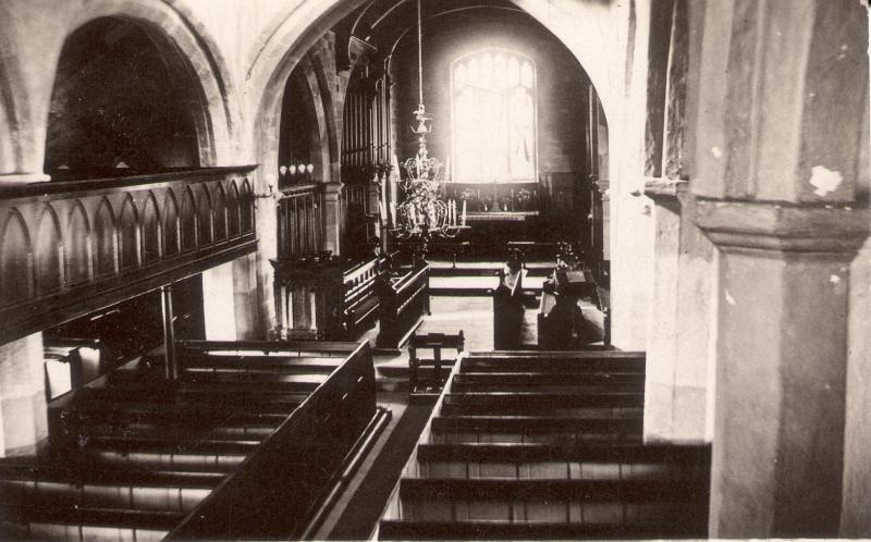 St Marys interior 1904.JPG - The interior of St. Mary's Church 1904.  The balcony, at left was originally at the back of church, but became unsafe and was moved ca 1915 The balcony was pulled down in 1934, when the church was reseated and the Hamerton Chapel refurbished.  The work was done by Brassingtons of Settle.